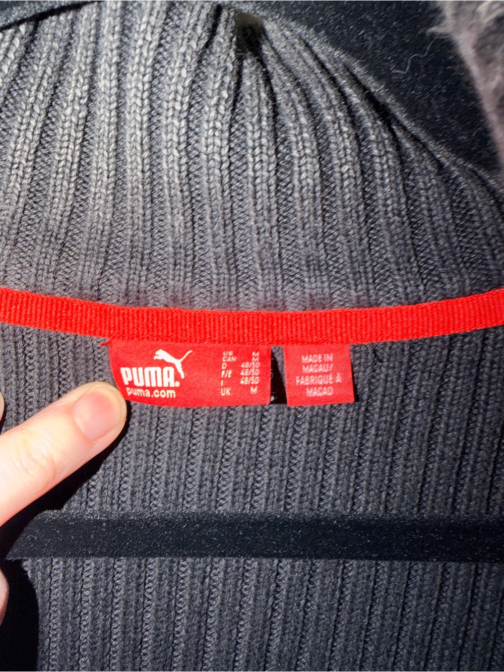 Puma Men's Dark Gray Ribbed Full-Zip Sweater with Red Zip Pull - Picture 2 of 2